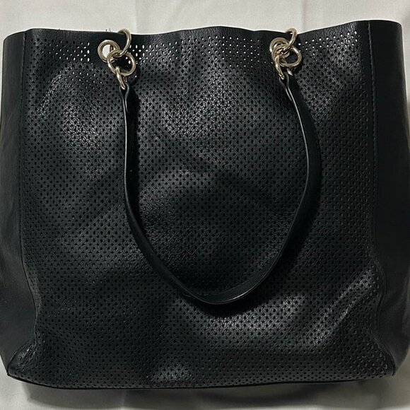 Mossimo - Black Perforated Leather Tote Bag with Shoulder Straps - Picture 1 of 4